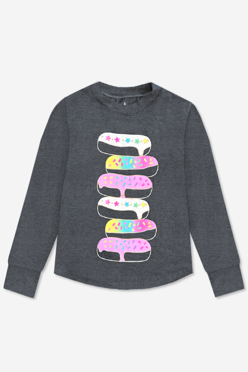 Modal Long Sleeve Shirttail Top - Black Rainbow Peace Love
