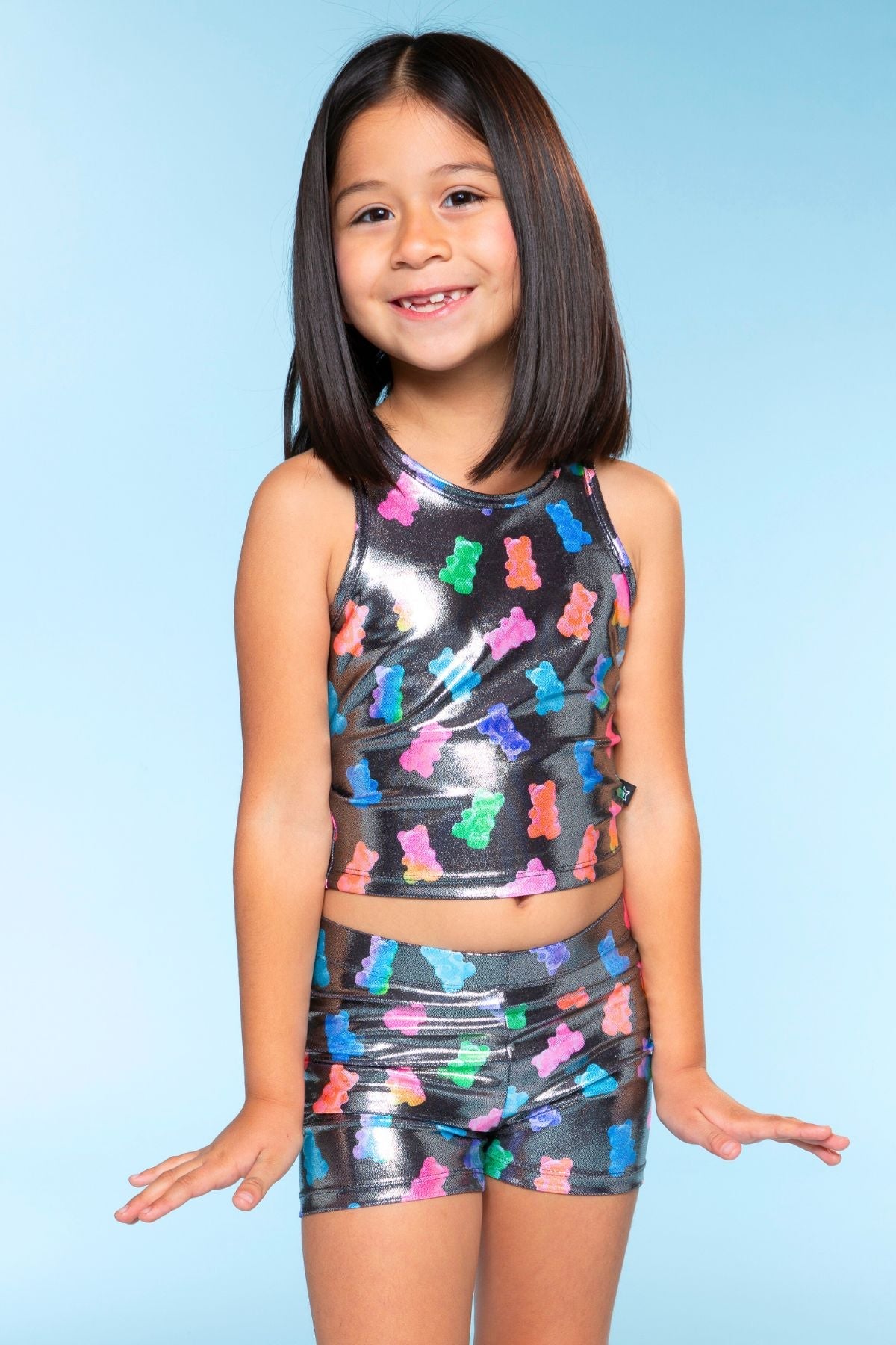 High Shine Cropped Racerback Tank & Tumble Short - Black Lollipops