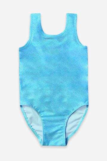 High Shine One-Piece Swimsuit - Light Blue Glitter
