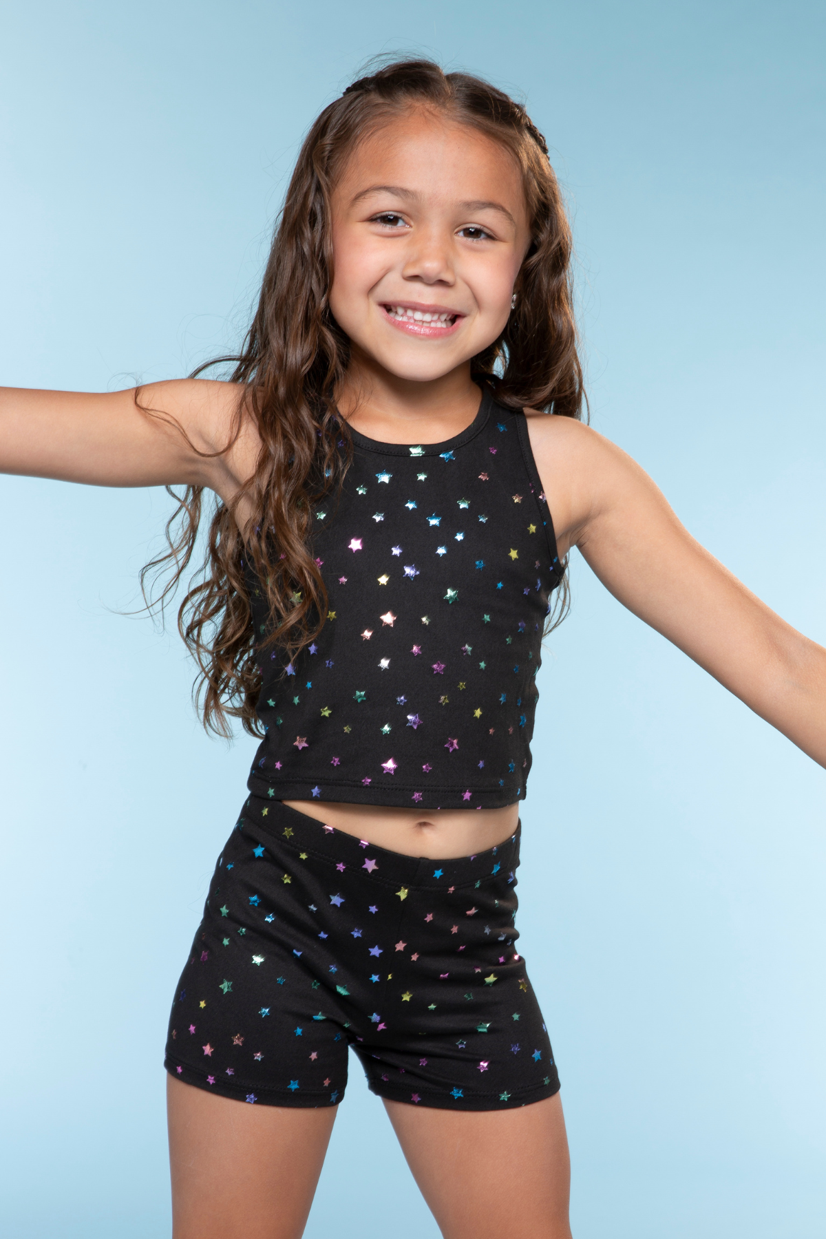 Simply Soft Cropped Racerback Tank & Tumble Short - Lilac Rainbow Foil Hearts & Stars - NEW!