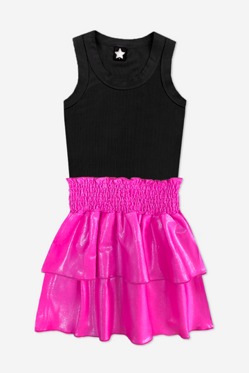 Sleeveless Ribbed Racerback Smocked Skirt Dress - Prism Pink Glitter
