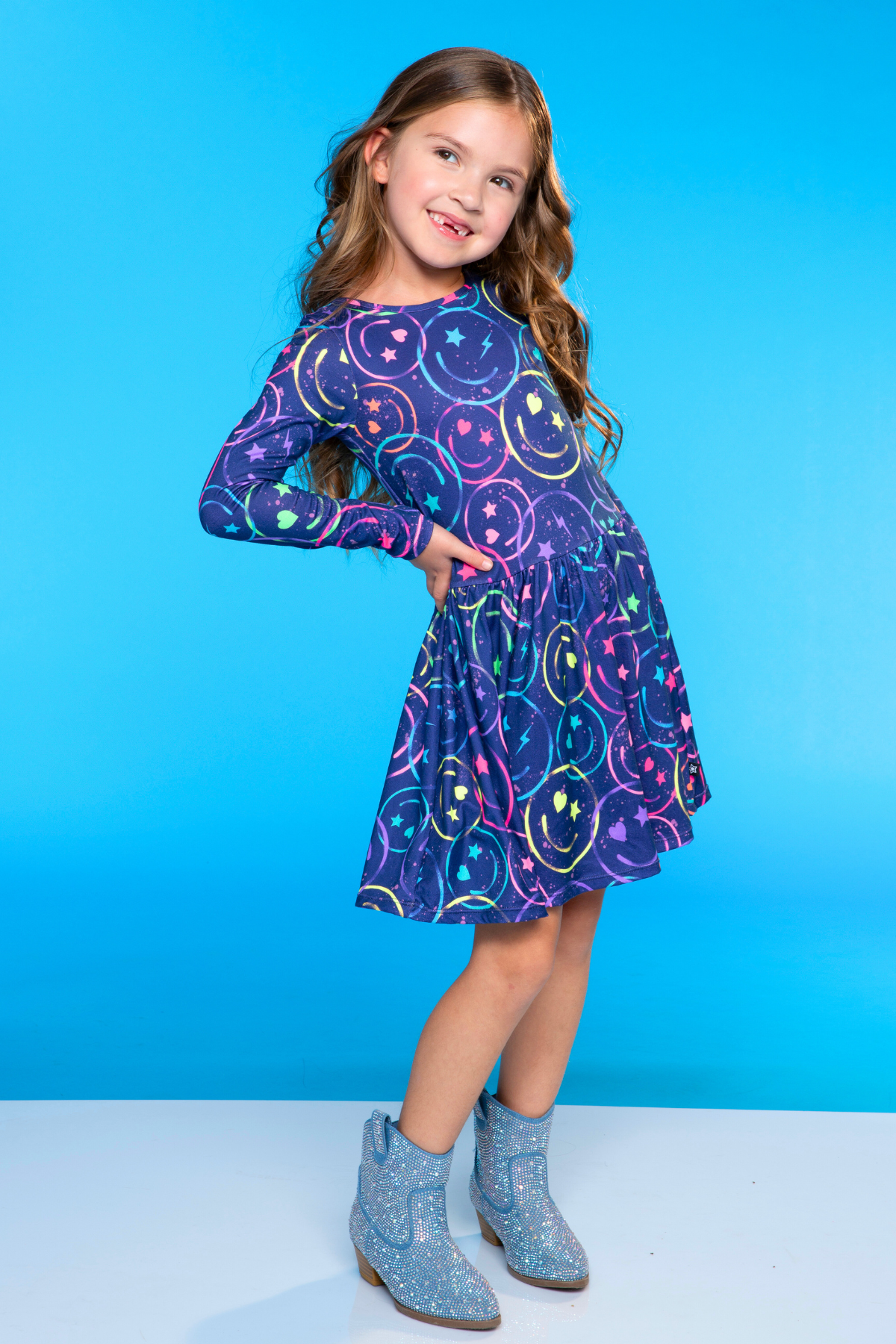 Simply Soft Long Sleeve Be Happy Dress.. - Camo Pink Graffiti Emojis