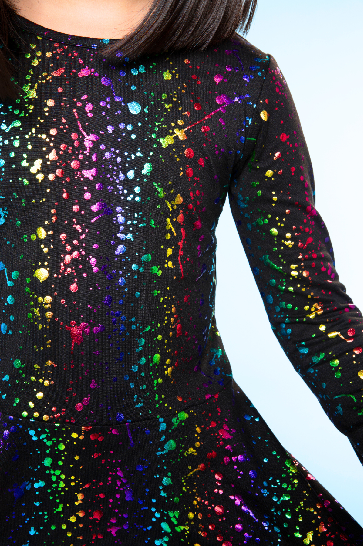 Simply Soft Long Sleeve Skater Dress - Black Tie Dye Rainbow Icons