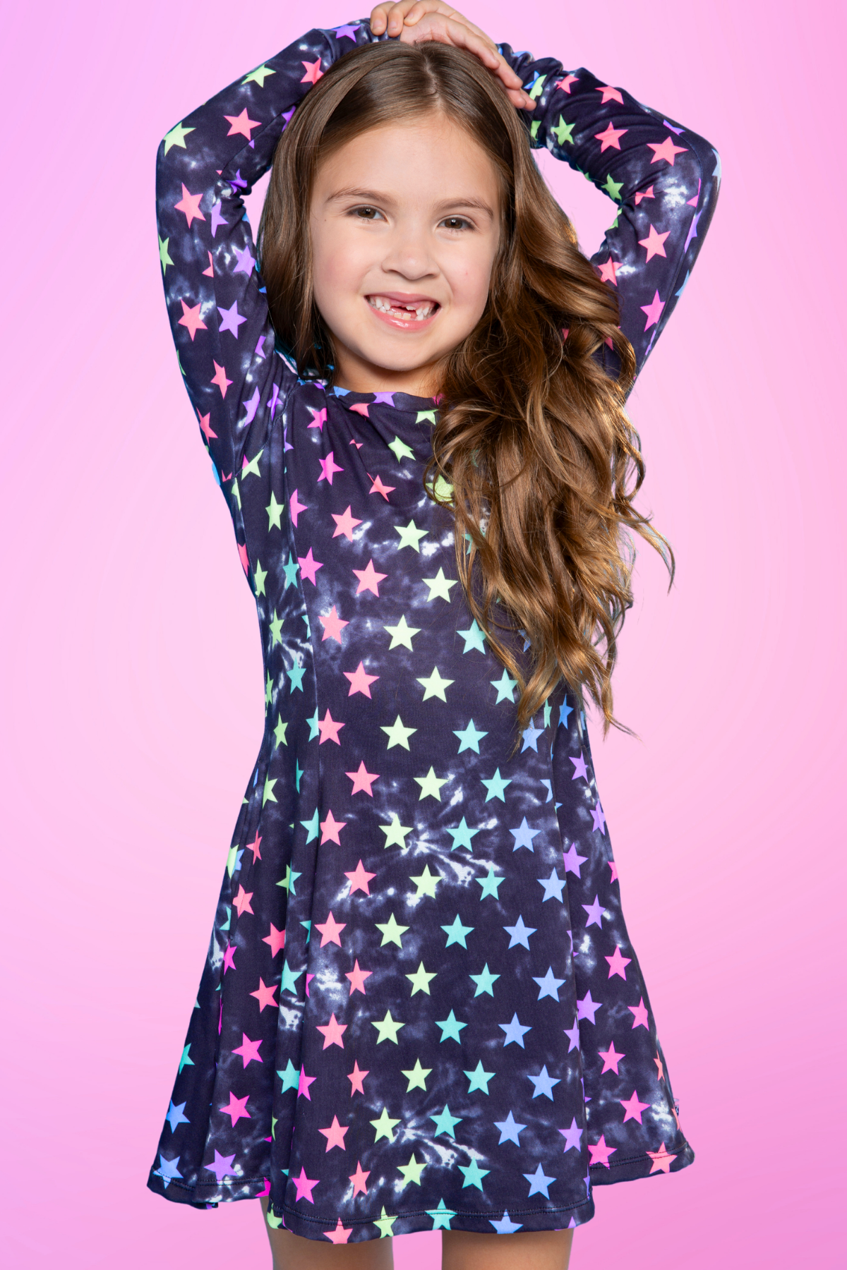 Simply Soft Long Sleeve Twirl Dress - Neon Lt Pink Leopard Splatter