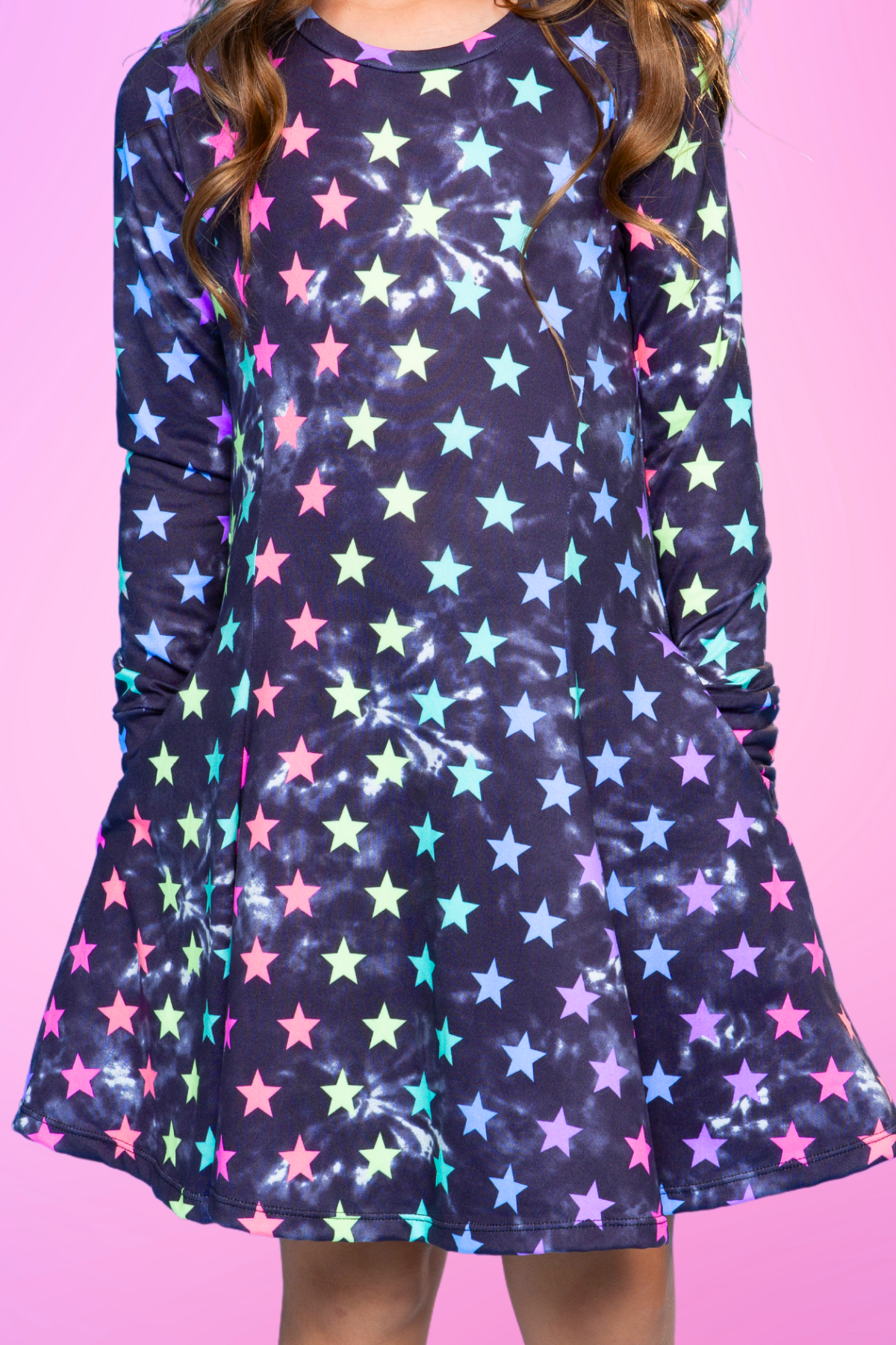 Simply Soft Long Sleeve Twirl Dress - Neon Lt Pink Leopard Splatter