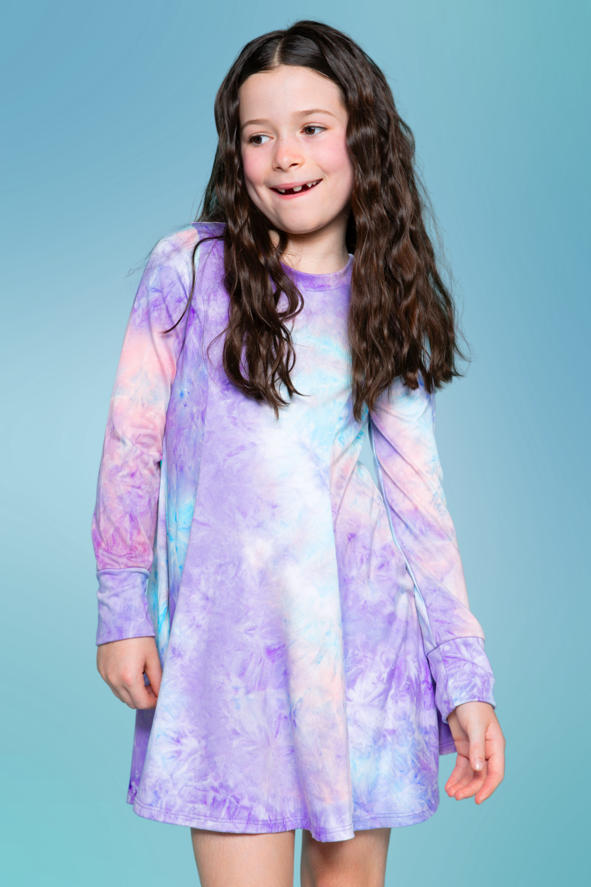 Simply Soft Long Sleeve Twirl Dress - Neon Lt Pink Leopard Splatter