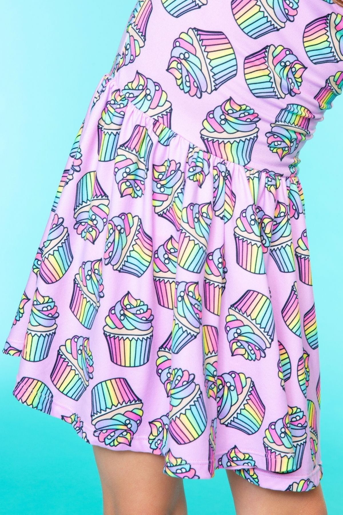 Simply Soft Short Sleeve Be Happy Dress - Rainbow Cupcakes