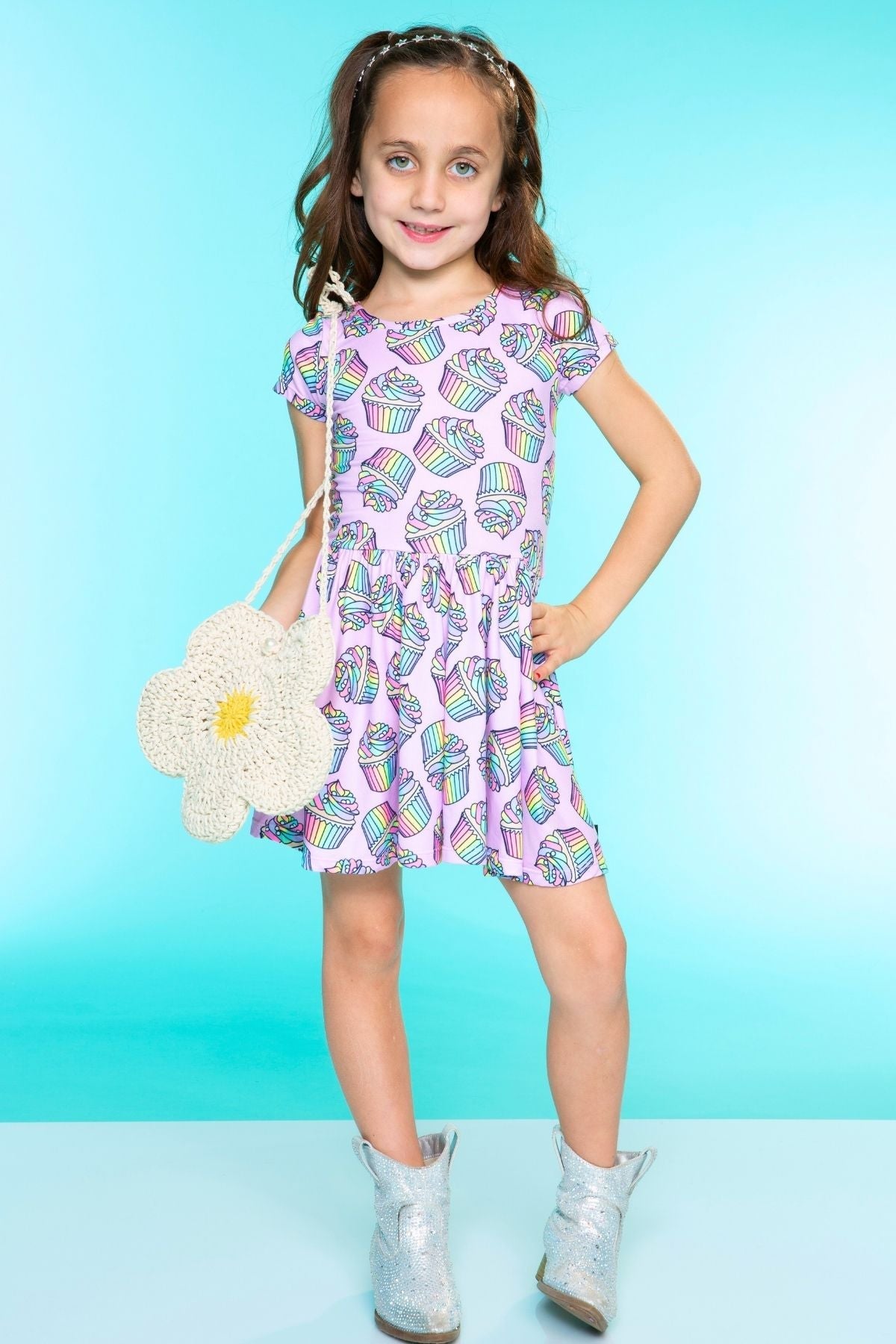 Simply Soft Short Sleeve Be Happy Dress - Rainbow Cupcakes