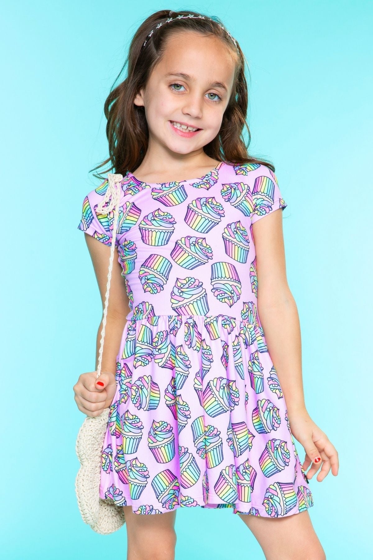 Simply Soft Short Sleeve Be Happy Dress - Rainbow Cupcakes