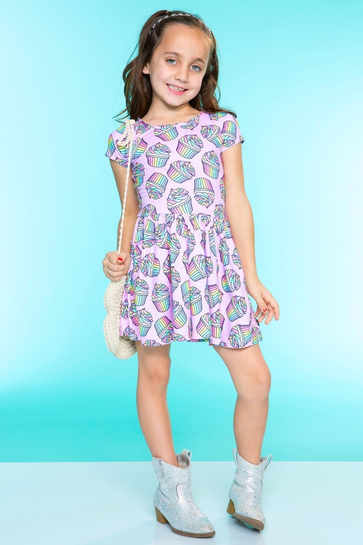 Simply Soft Short Sleeve Be Happy Dress - Rainbow Cupcakes