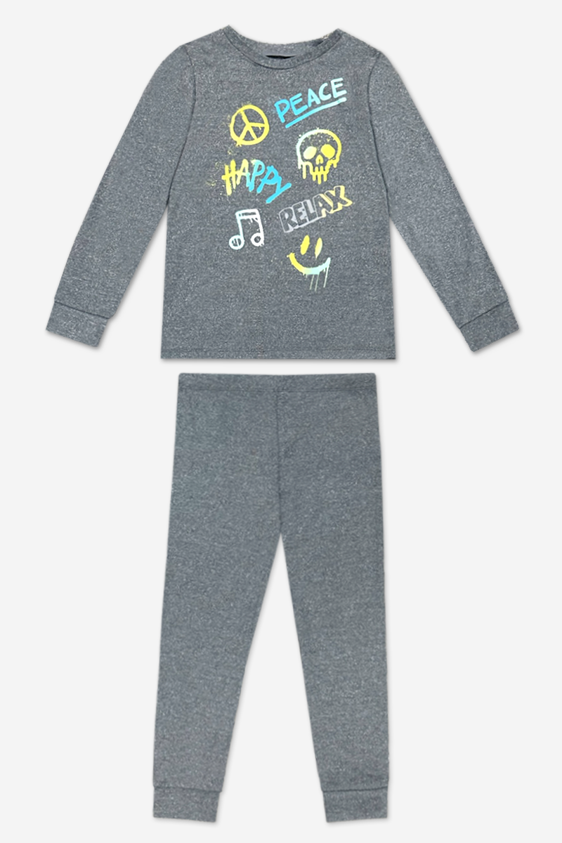Simply Soft Long Sleeve Crew & Slim Lounge Bottom - Lilac Rainbow Gummy Bear