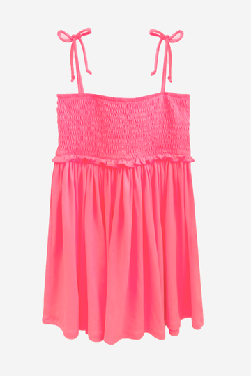 Simply Soft Strappy Smocked Dress - Neon Watermelon