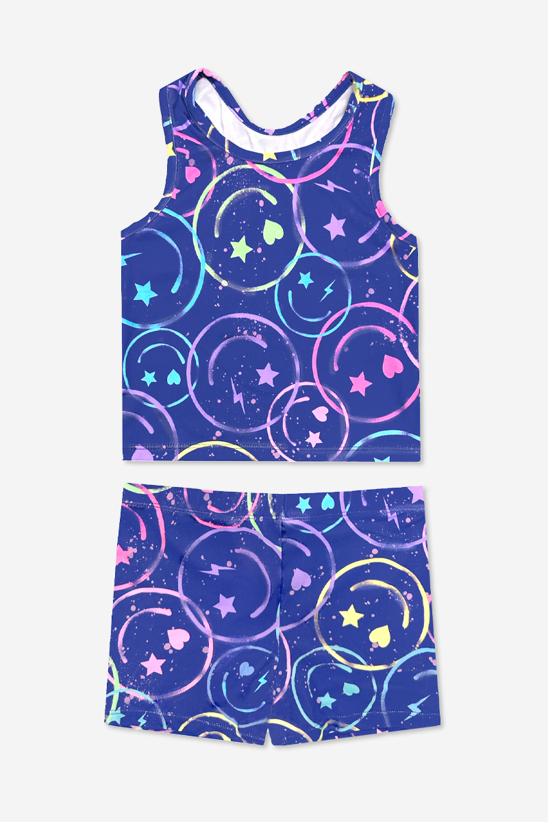 Simply Soft Cropped Racerback Tank & Tumble Short - Lilac Rainbow Foil Hearts & Stars - NEW!