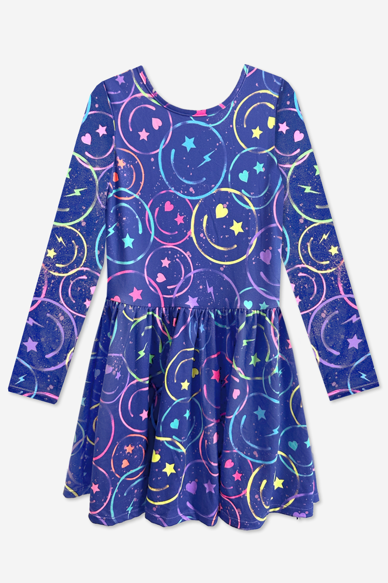 Simply Soft Long Sleeve Be Happy Dress.. - Purple Smile Retro