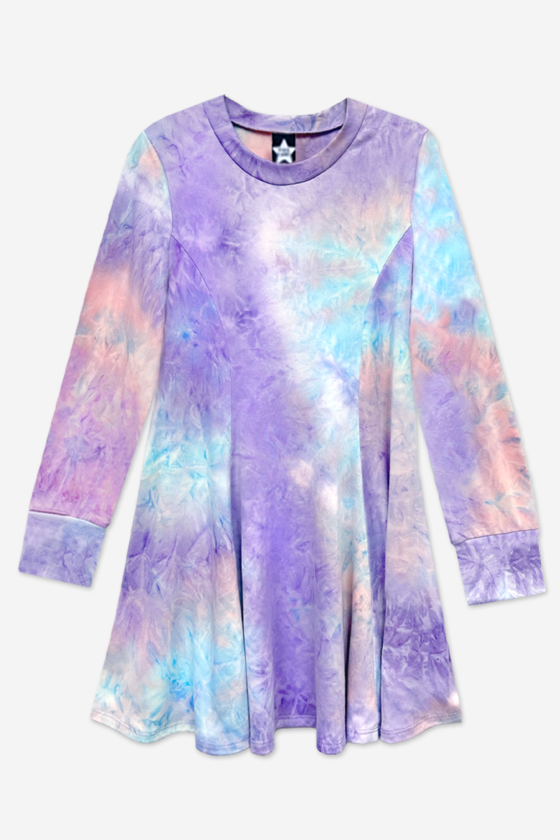 Simply Soft Long Sleeve Twirl Dress - Neon Lt Pink Leopard Splatter