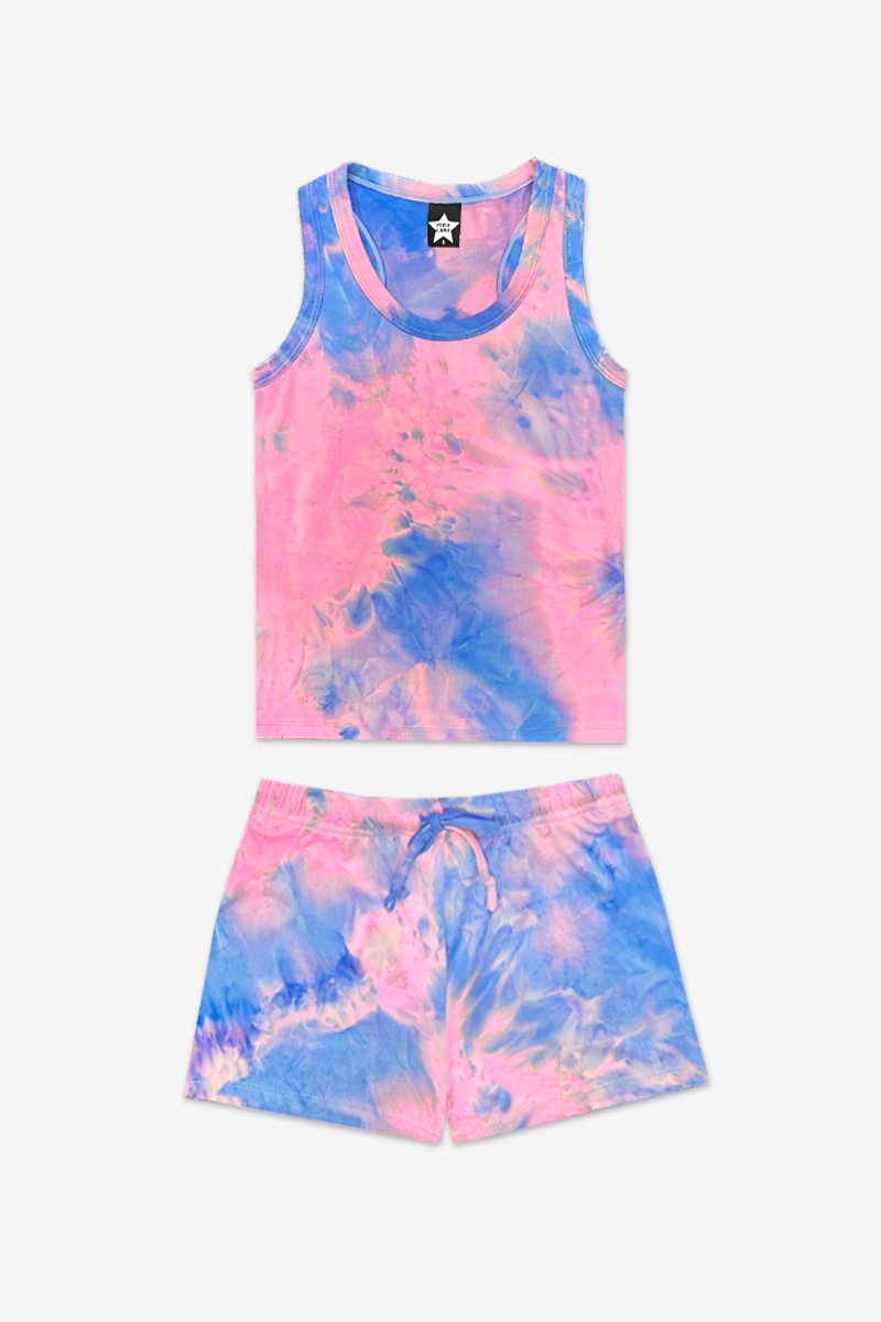 Simply Soft Racerback Tank & Cozy Short - Neon Pink Royal Tie Dye