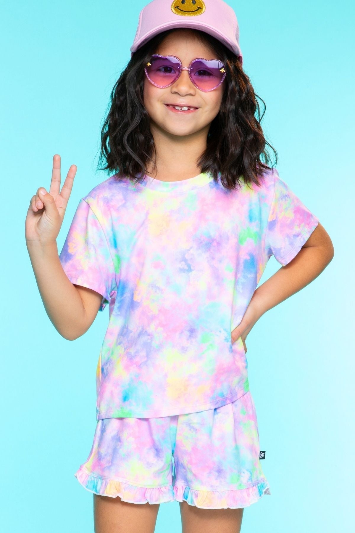 Simply Soft Ruffle Short - Pink Blue Star