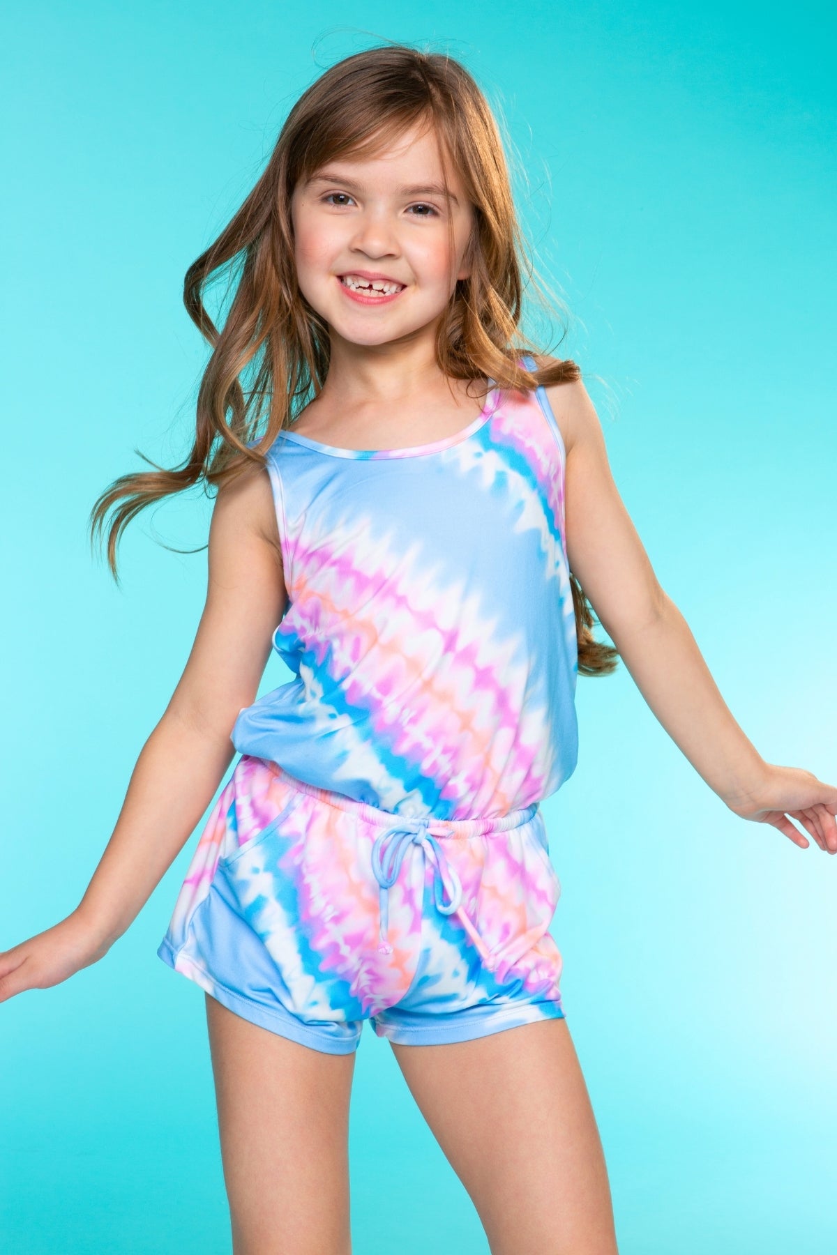 Simply Soft Tank Romper - Denim Rainbow Graffiti