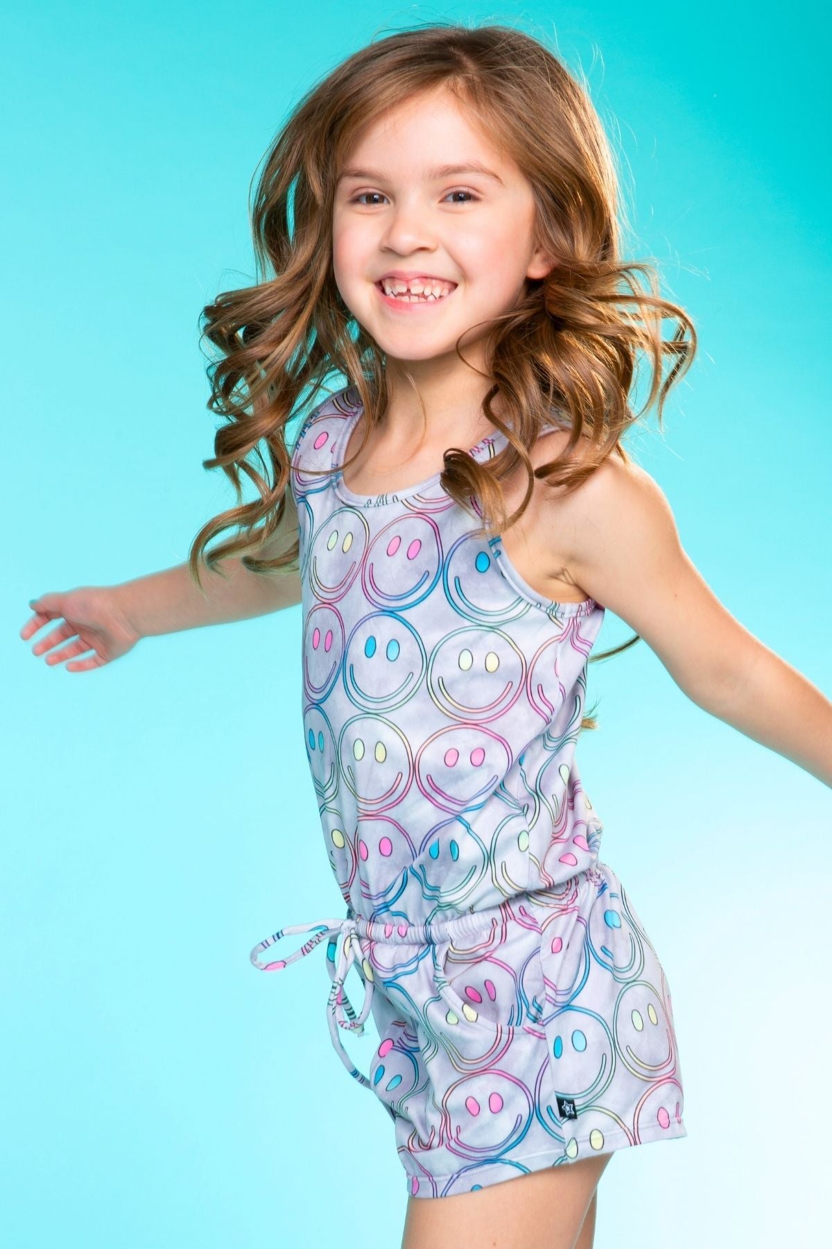 Simply Soft Tank Romper - Denim Rainbow Graffiti