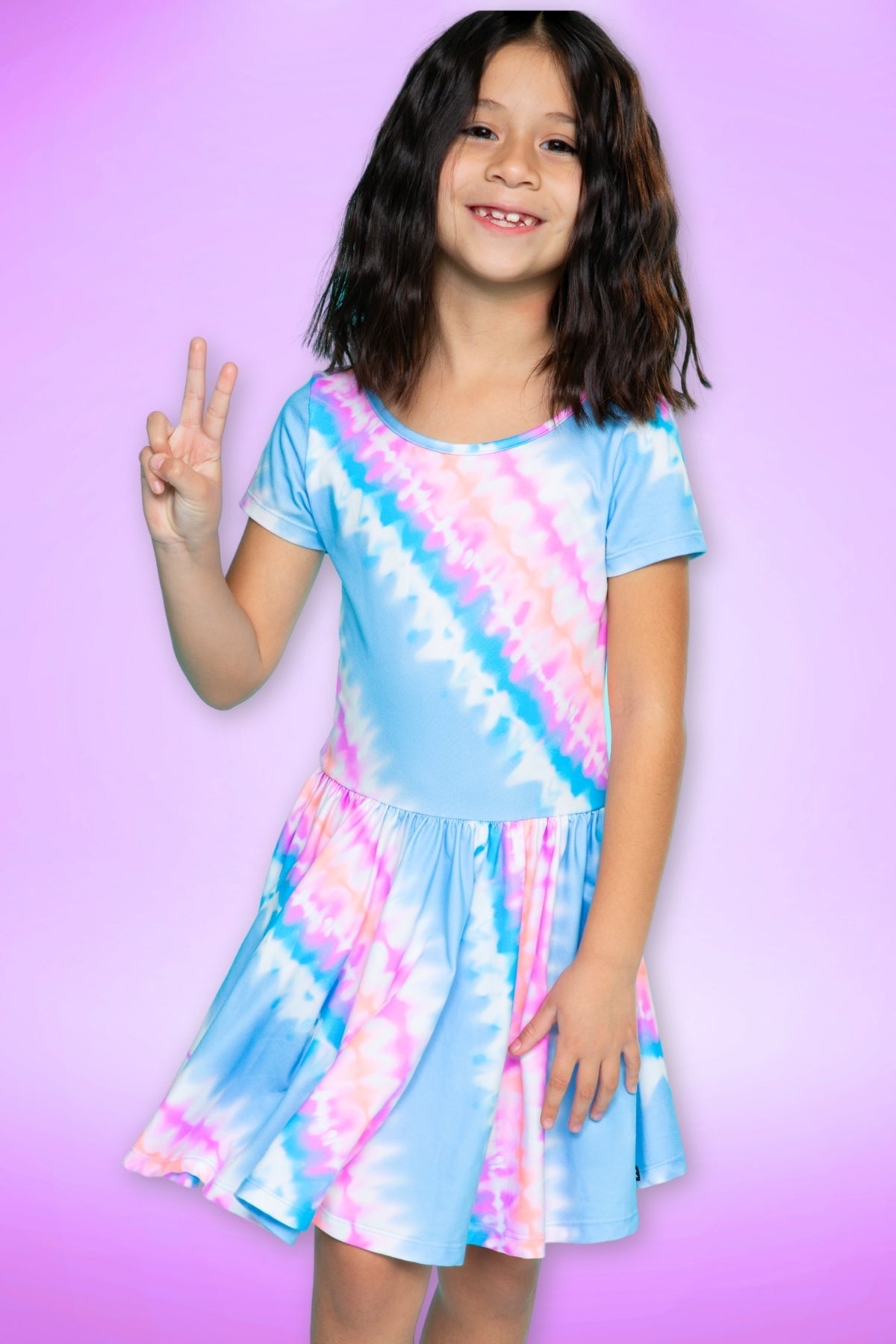 Simply Soft Short Sleeve Be Happy Dress - Tie Dye Rainbow Donuts