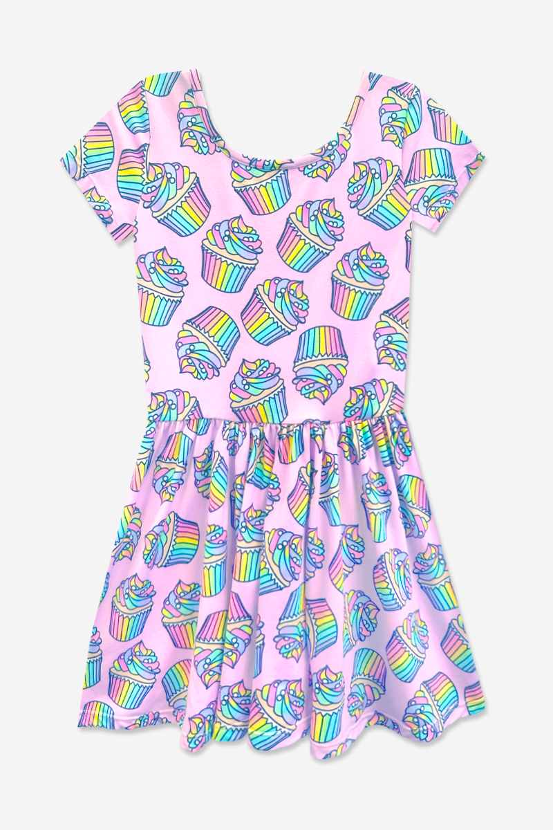Simply Soft Short Sleeve Be Happy Dress - Rainbow Cupcakes