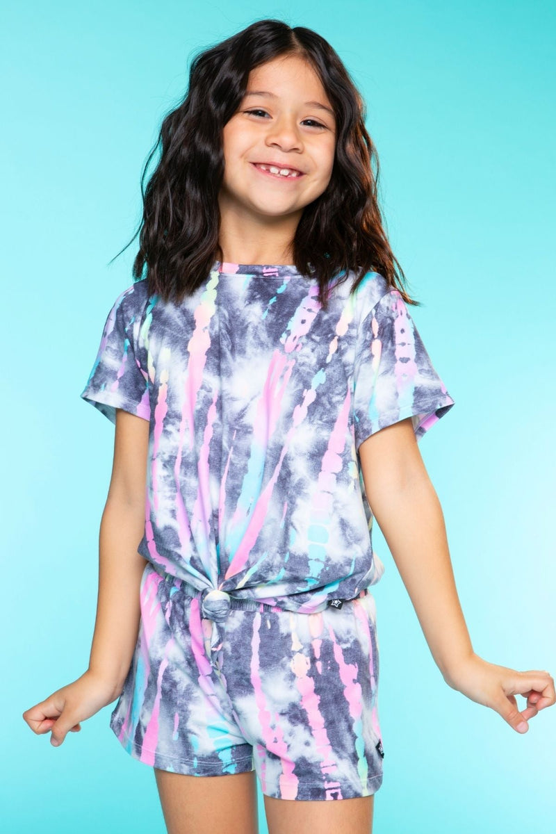 Simply Soft Tie Front Tee - Grey Rainbow Batik