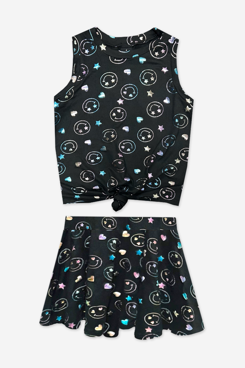 Simply Soft Sleeveless Tie Front Tank & Skort Set - Pink Teal Tie Dye - NEW!
