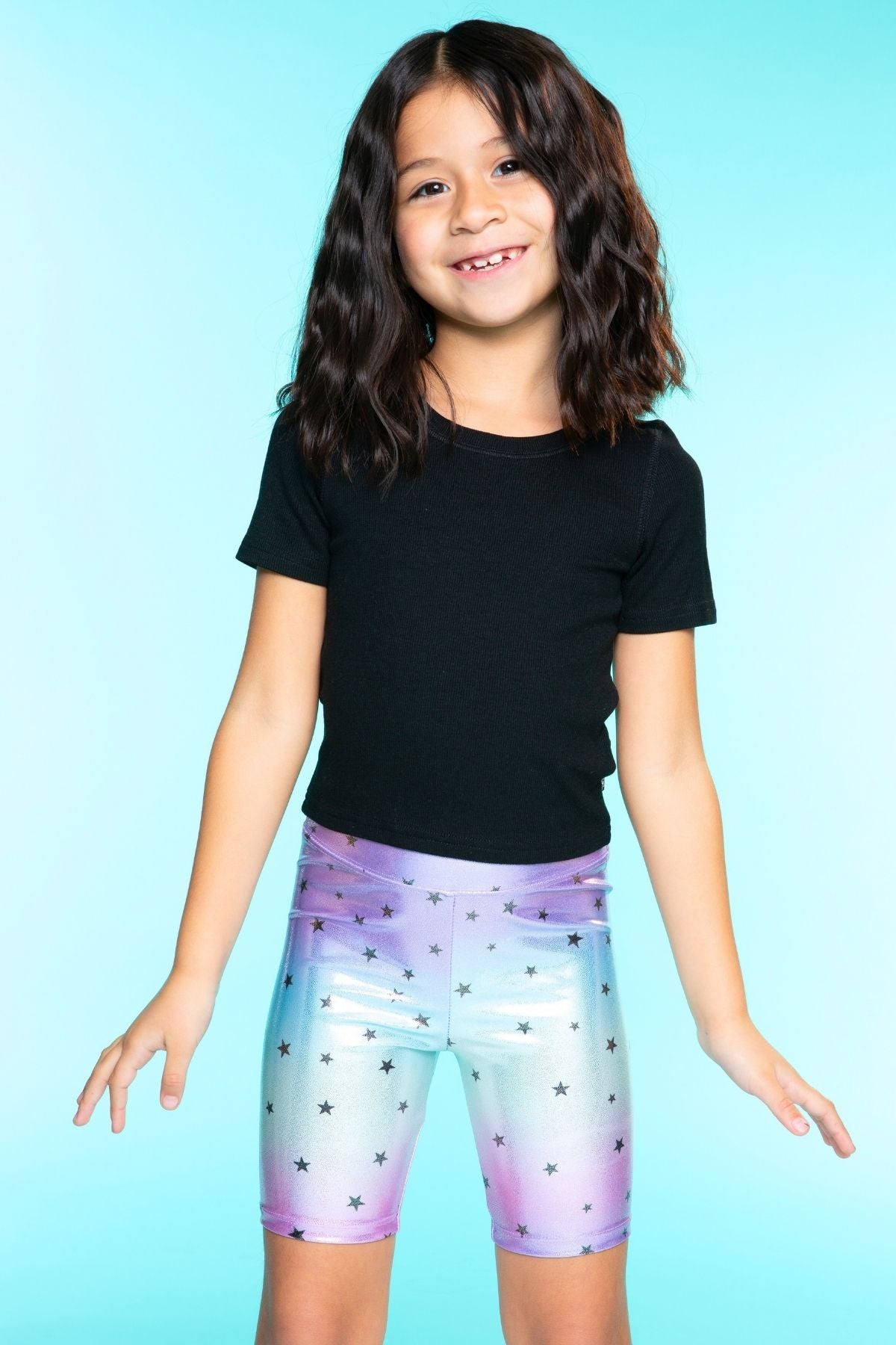 High Shine Biker Short - Foil Rainbow Mermaid