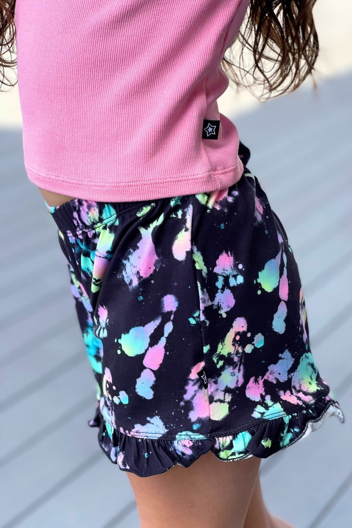 Simply Soft Ruffle Short - Pink Blue Star