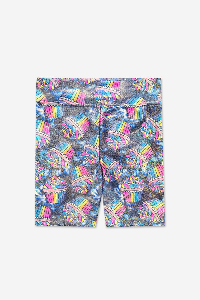 High Shine Biker Short - Foil Rainbow Mermaid