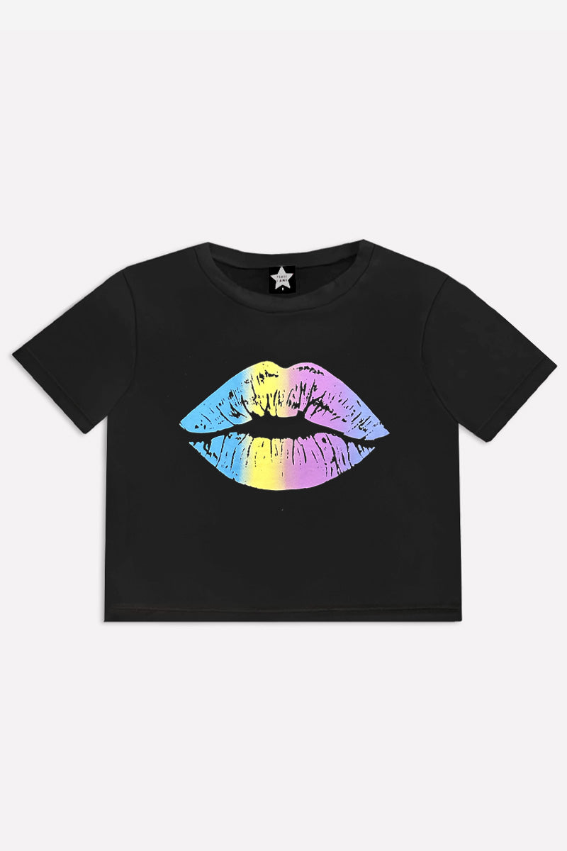 Washed Cotton Drop Shoulder Tee - Heather Grey Rainbow Drip