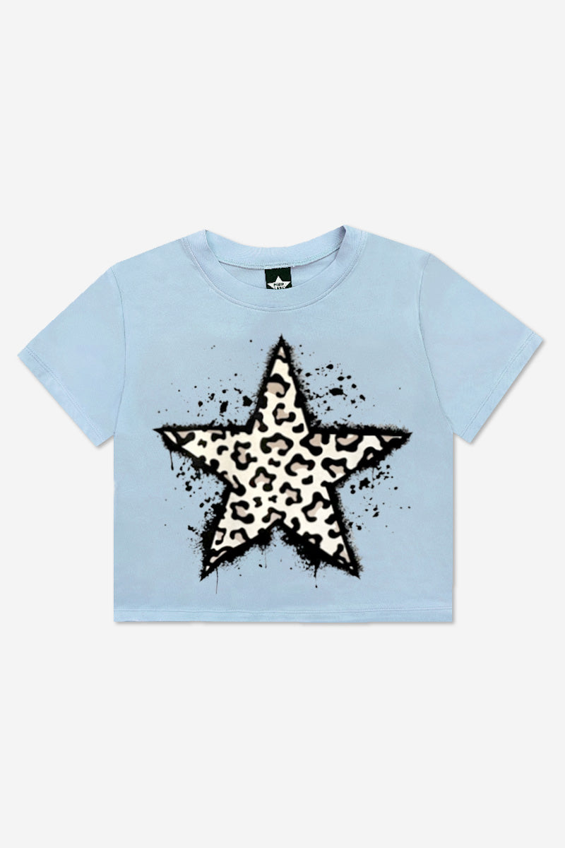 Washed Cotton Drop Shoulder Tee - Heather Grey Rainbow Drip