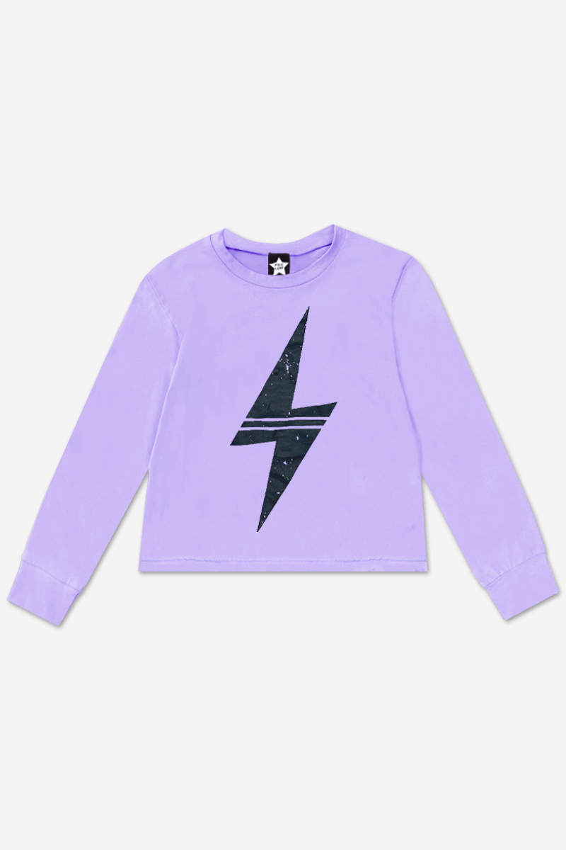 Washed Cotton Long Sleeve Easy Tee - Pink Bolt