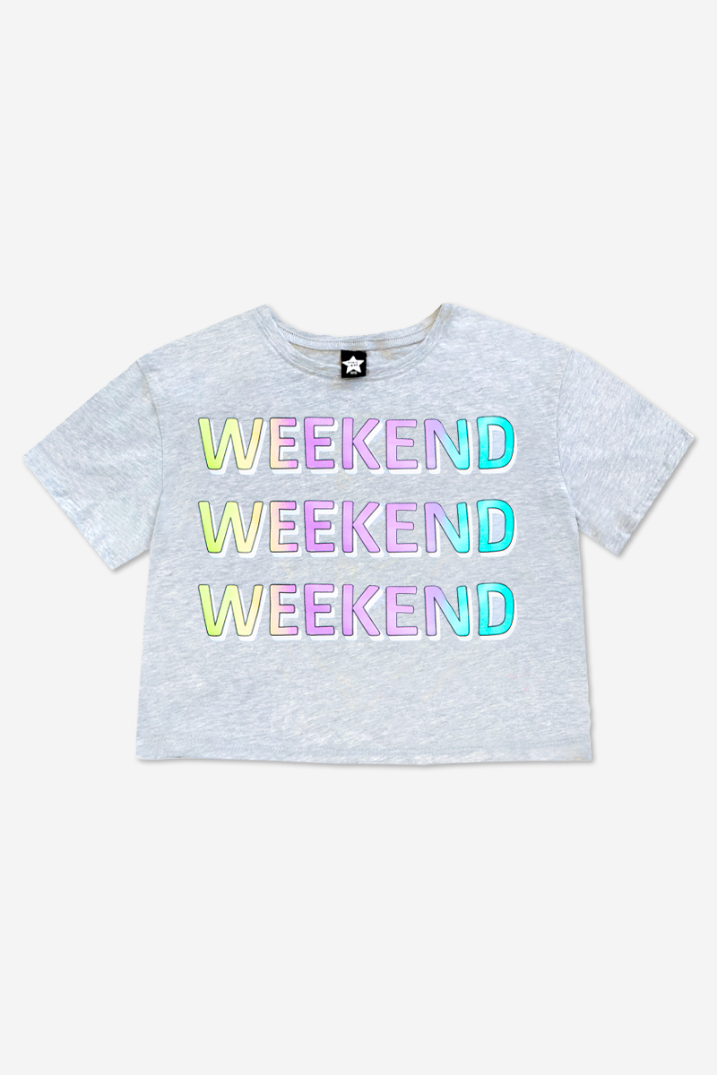 Washed Cotton Drop Shoulder Tee - Heather Grey Rainbow Drip