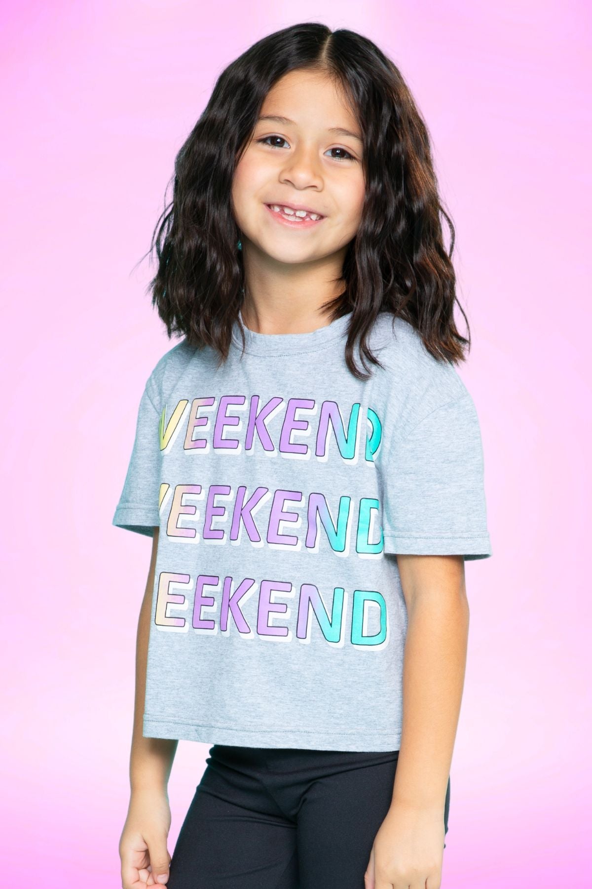 Washed Cotton Drop Shoulder Tee - Heather Grey Rainbow Drip