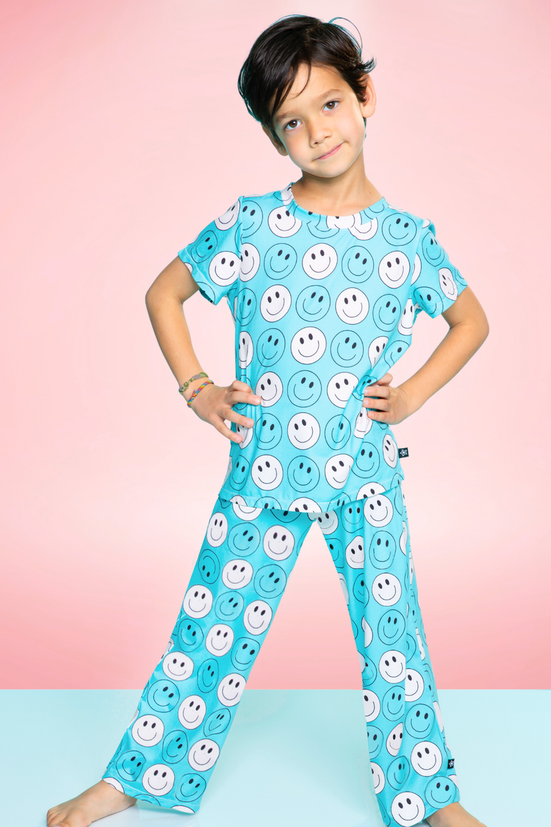 Simply Soft Short Sleeve Tee & Karate Pant - Teal Smile