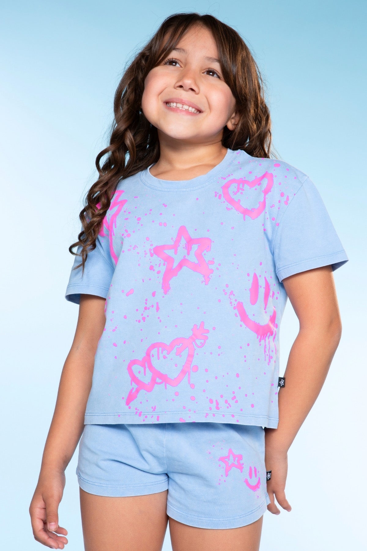 Vintage Washed Cotton Easy Tee & Dolphin Short Set - Pink Butterfly