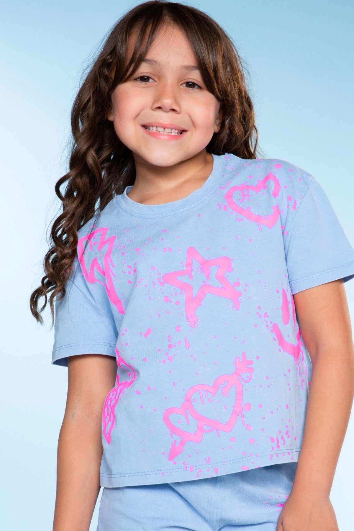 Vintage Washed Cotton Easy Tee & Dolphin Short Set - Pink Butterfly