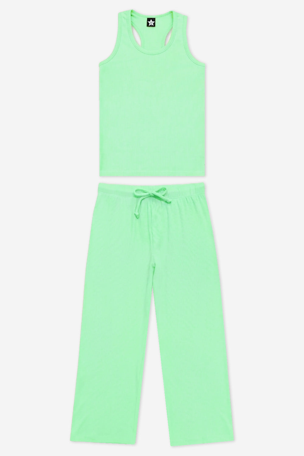 Ultra Soft Ribbed Racer Tank & Karate Pant Set - Neon Blue