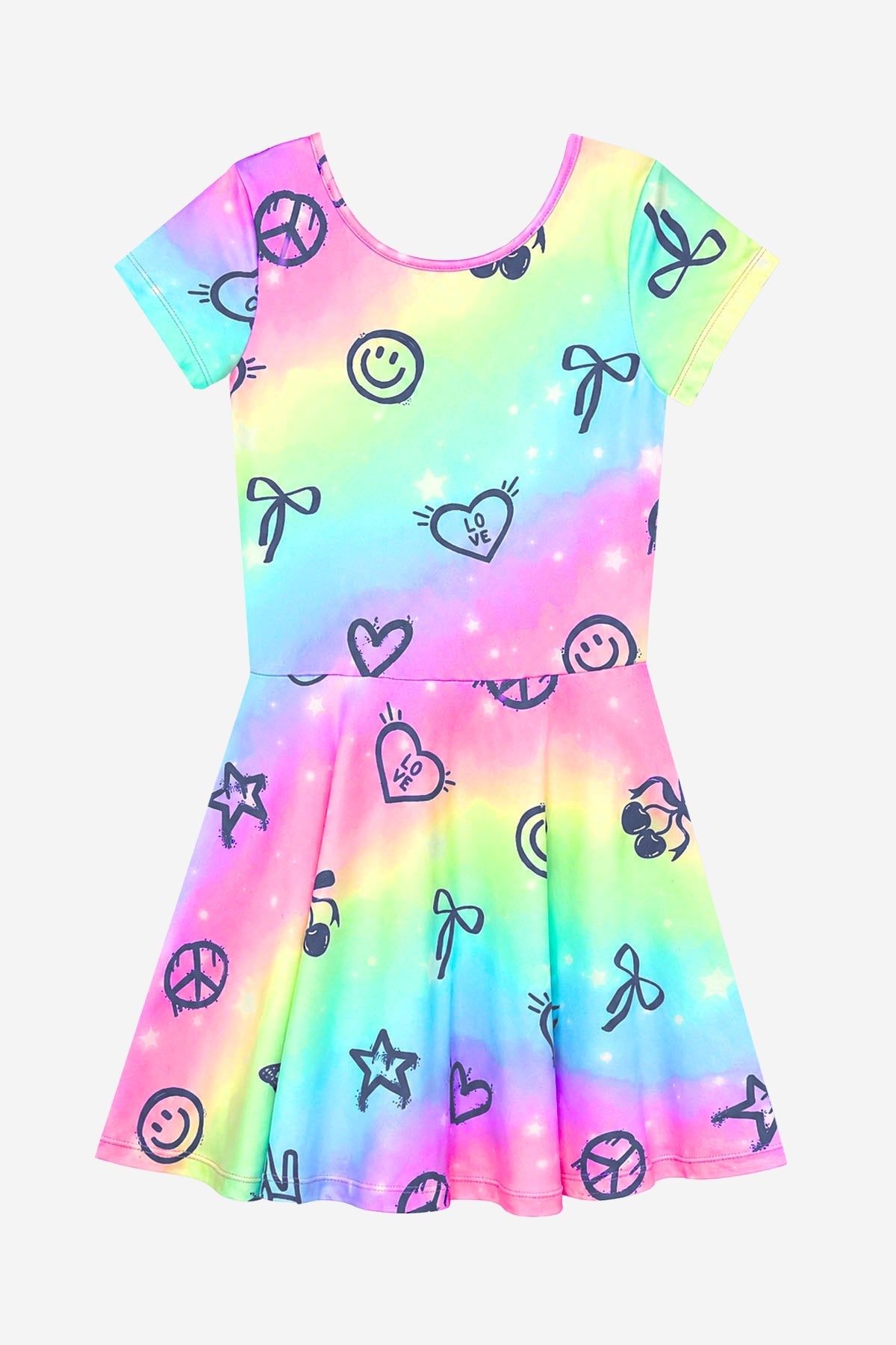 Simply Soft Short Sleeve Skater Dress - Rainbow Graffiti Elements - NEW!