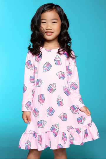 Simply Soft Long Sleeve Ruffle Nightgown - Pink Cupcakes