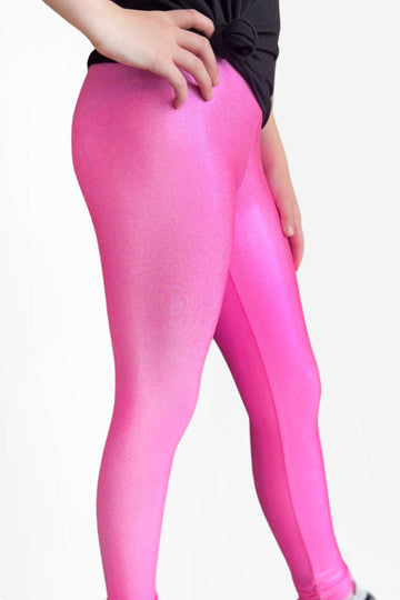 Glitter Foil Long Legging - Neon Pink