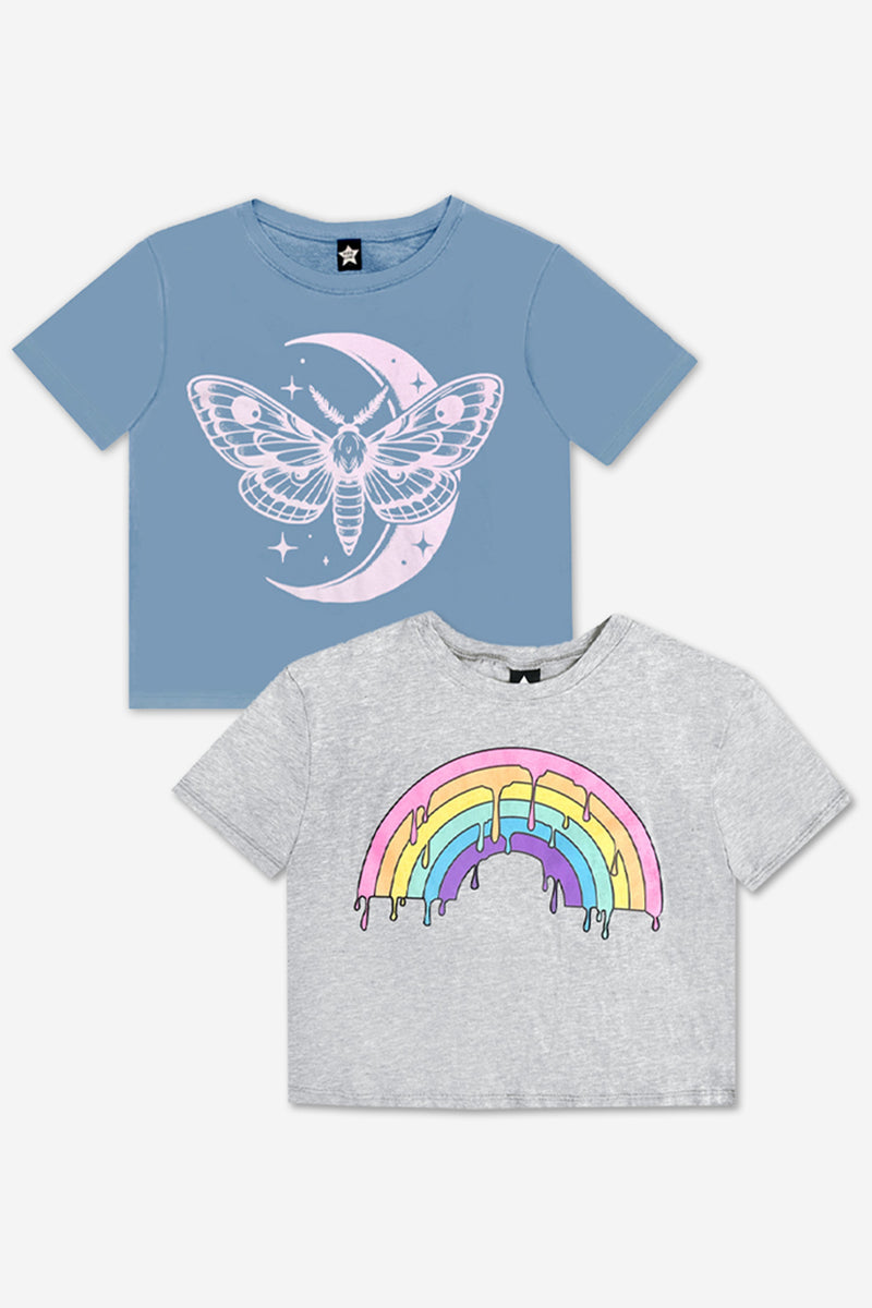 2-Pack Washed Cotton Drop Shoulder Tee - Heather Grey | Grey Pink - NEW! - Image 1