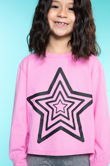 Washed Cotton Long Sleeve Easy Tee - Pixie Pink Ombre Star