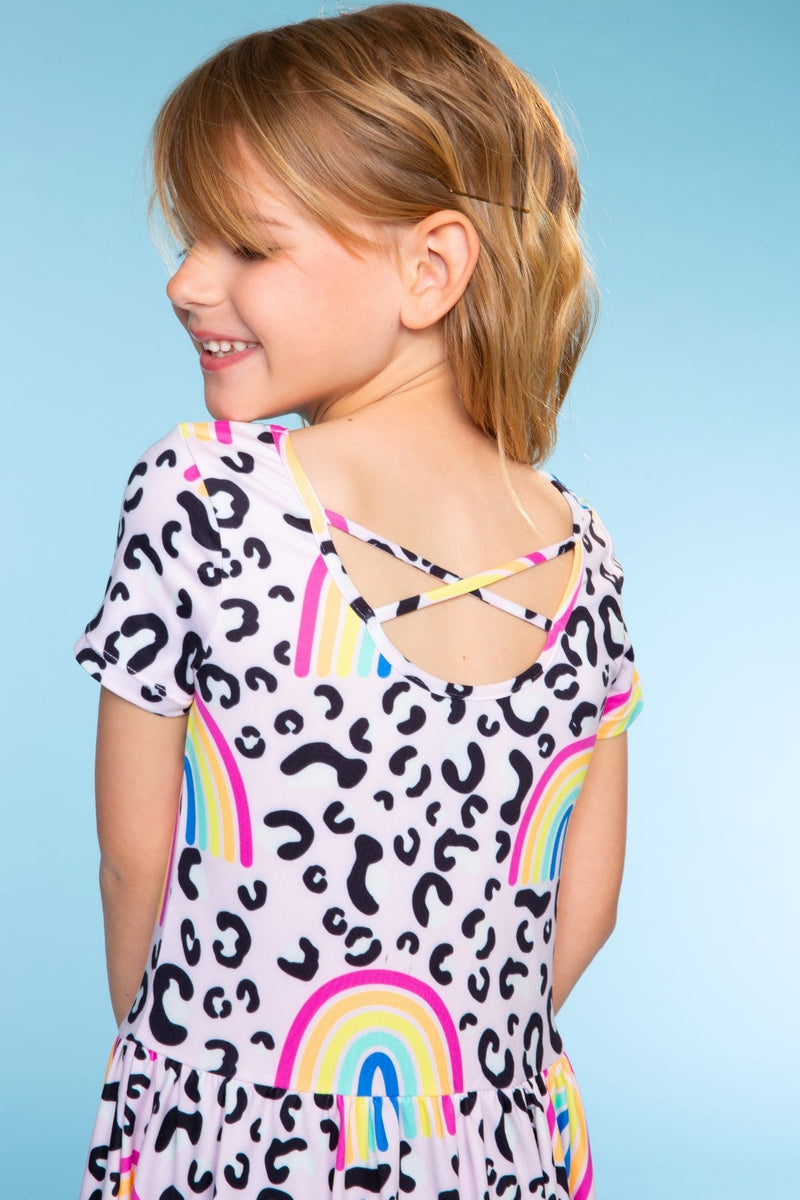 Multipack: Simply Soft Short Sleeve Be Happy Dress & High Shine Biker Short - Pink Leopard Rainbow | Black - Image 3