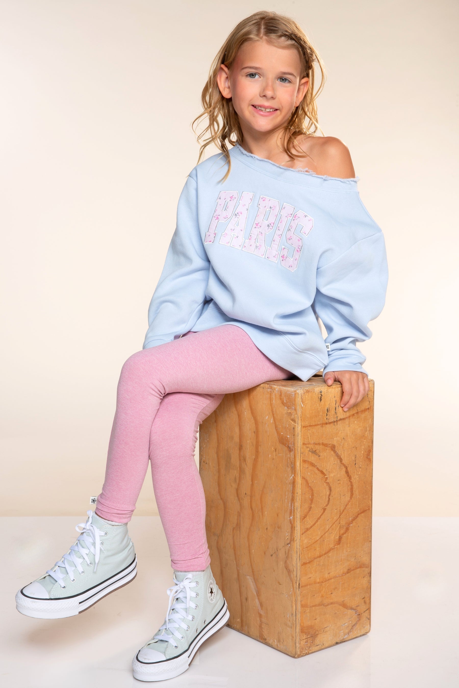 Cloud Soft Off The Shoulder Sweatshirt - Floral Paris Embroidery - NEW!