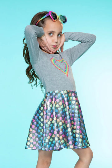 Specialty Long Sleeve Skater Dress - Rhinestone Candy Heart