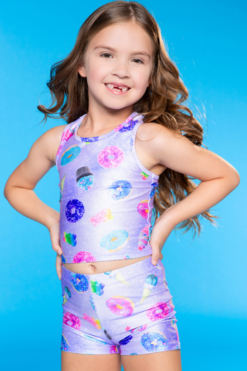 High Shine Cropped Racerback Tank & Tumble Short - Lilac Glitter Treats