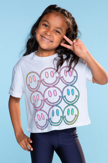 Washed Cotton Drop Shoulder Tee - Ivory Rainbow Smiley