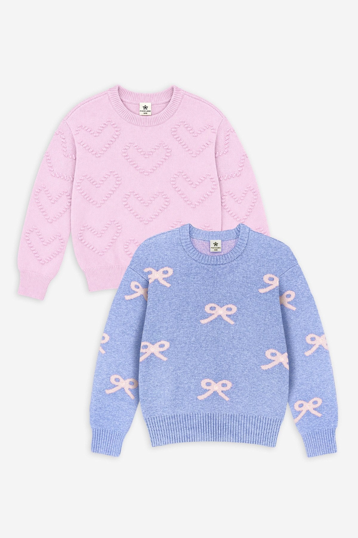 2 Pack Yummy Soft Crew Shaker Sweaters - Pearly Bows & Hearts - Pearly Bows & Hearts - NEW!